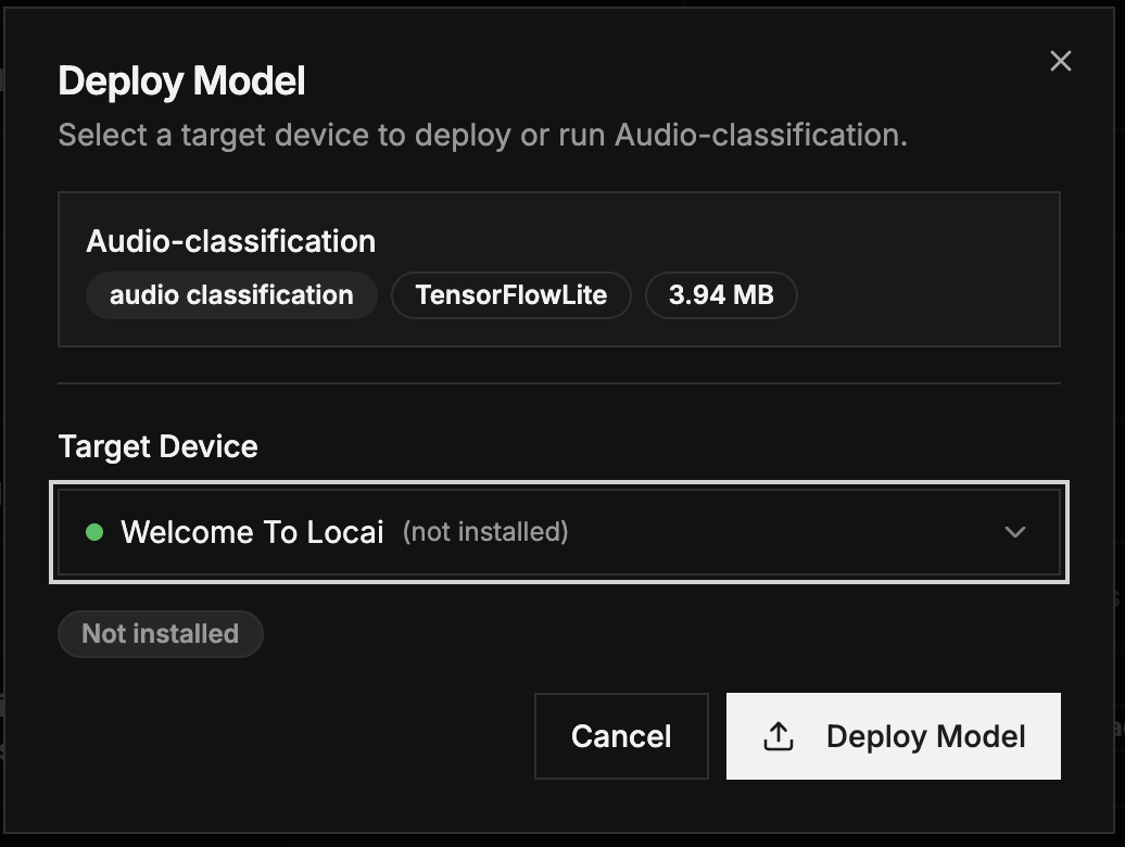 Q4: Deploy Model dialog with target device selection and deployment summary