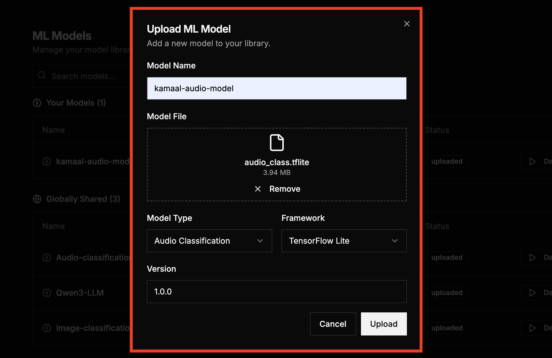 Step 4 Upload Model